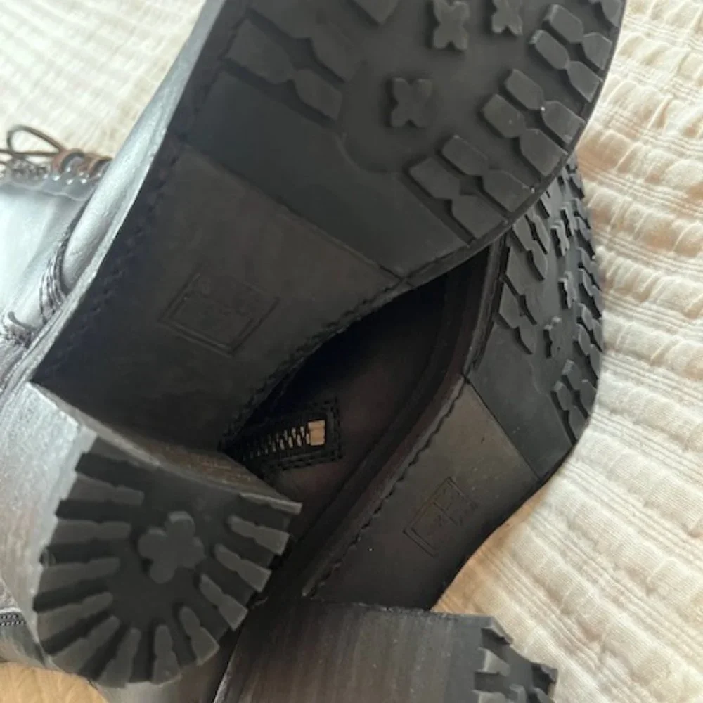 Frye Lace Up Tall Black Leather Combat Boots - 5.5 - Picture 12 of 12
